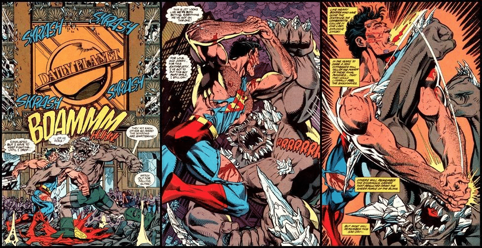 Panel of Superman vs Doomsday