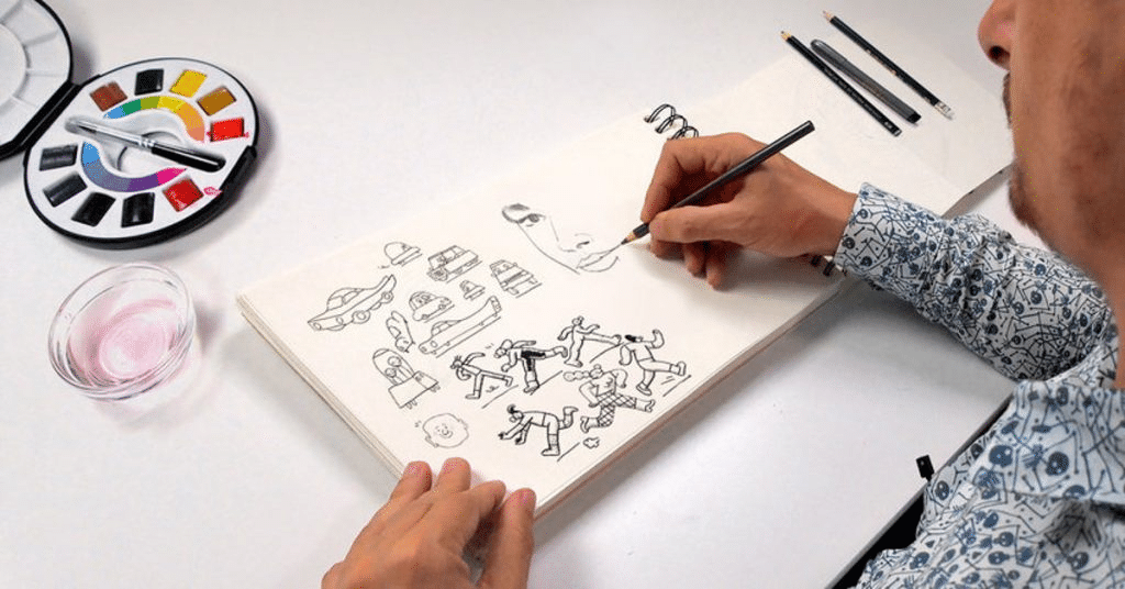 Artista dibujando en tableta digital
